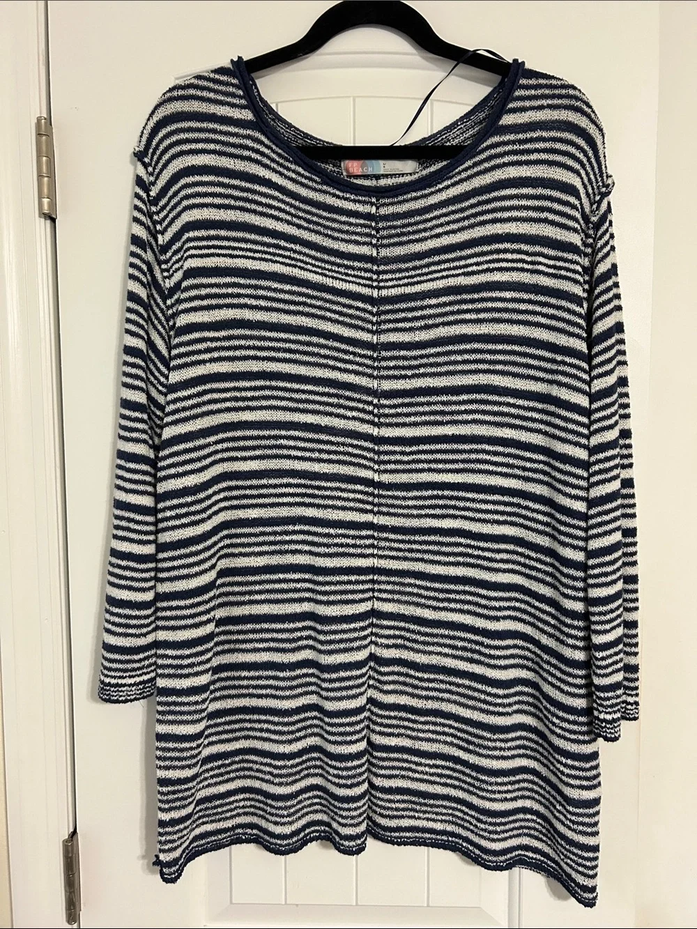 Free People Navy & White Striped Knit Tunic Sweater